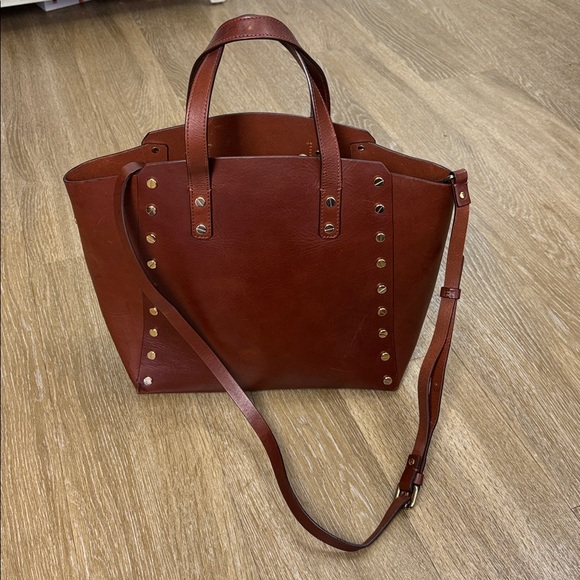 Sandro Paris Abby Cabas Studded Leather Brown Tote Crossbody Bag - Picture 4 of 16